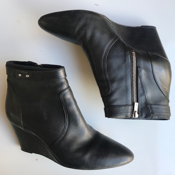 Loeffler Randall Black Leather Ankle Wedge Boots - Picture 7 of 7